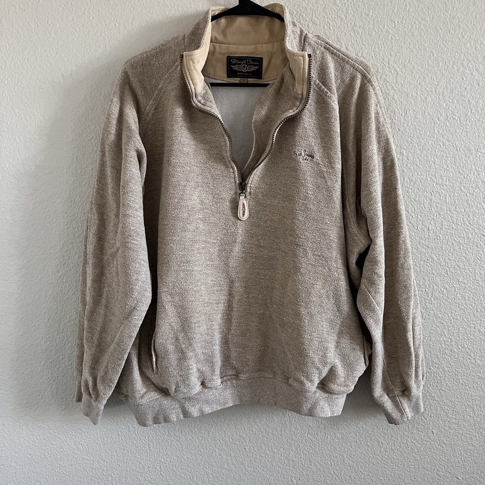 Straight Down Sweater Pullover Large 1/4 Quarter Zip Long Sleeve Golf Terry